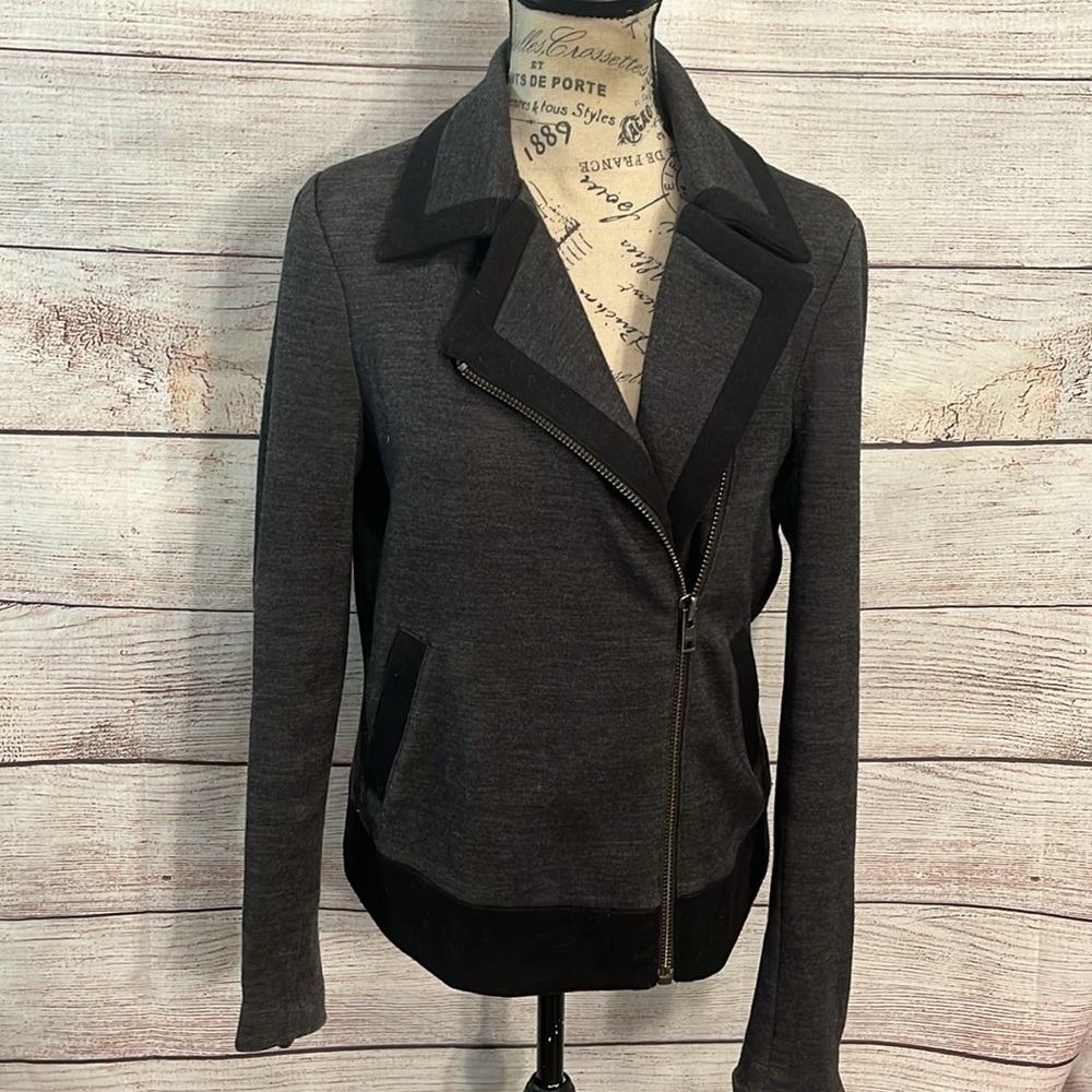 J. Crew Motorcycle Jacket Wool Blend Stretch Gray Size 6 Pockets